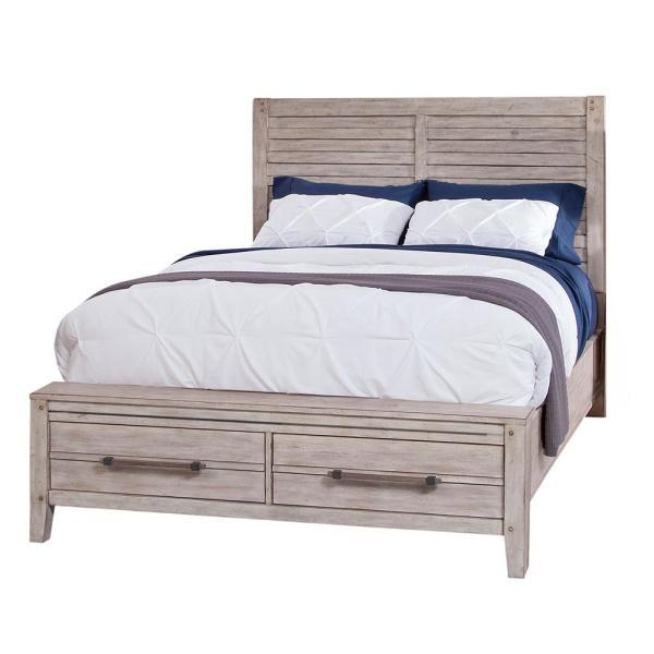 American Woodcrafters Aurora Queen Panel Bed w/ Storage Footboard in Whitewash 2810-50PNST image