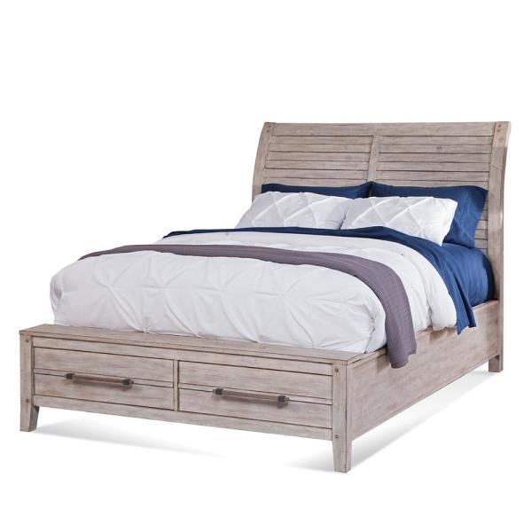 American Woodcrafters Aurora King Sleigh Bed w/ Storage Footboard in Whitewash 2810-66SLST image