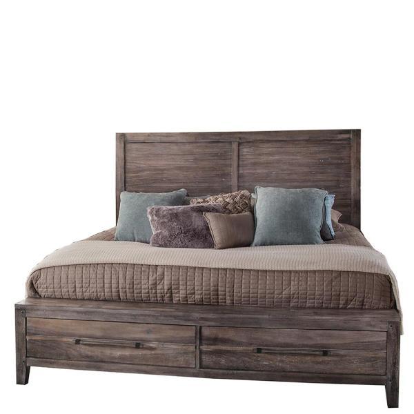 American Woodcrafters Aurora Queen Panel Bed w/ Storage Footboard in Weathered Grey 2800-50PNST image