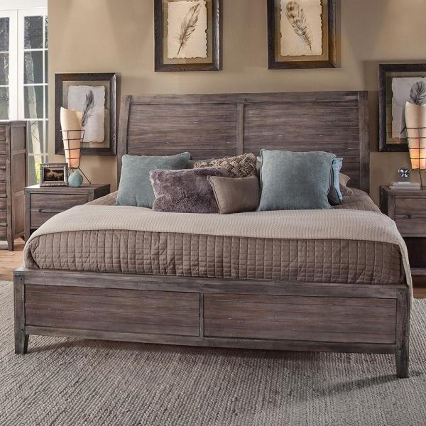 American Woodcrafters Aurora Queen Sleigh Bed w/ Panel Footboard in Weathered Grey 2800-50SLPN image