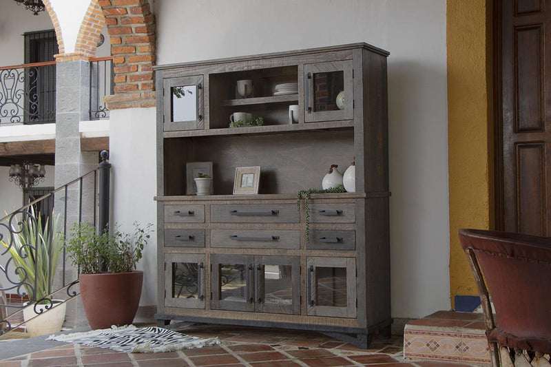 Loft Brown Buffet & Hutch w/6 Drawers, 6 Doors