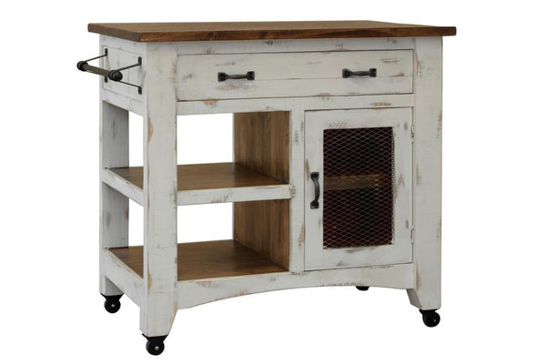 Pueblo White 1 Drawer, 1 Mesh Door Kitchen Island - White finish image