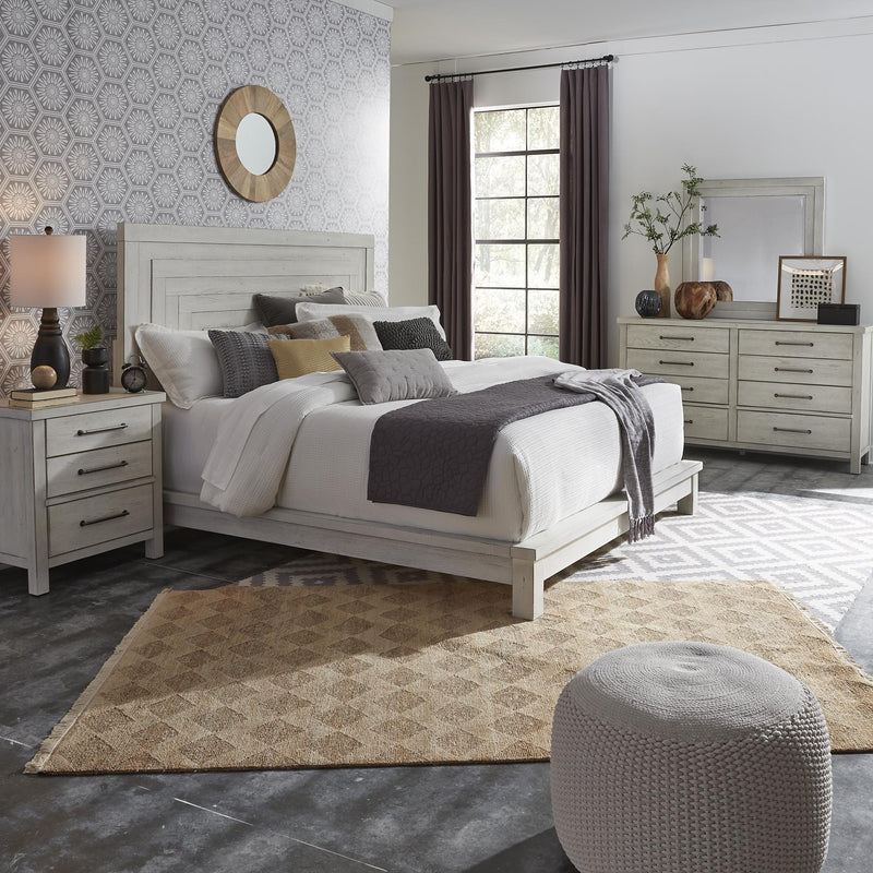 Modern Farmhouse Queen Platform Bed, Dresser & Mirror, Night Stand image